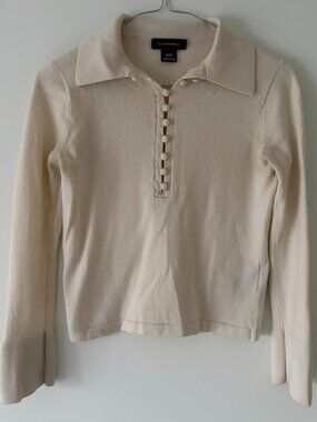 Club Monaco Ivory Wool Long Sleeve Button Up 1/4 Pullover Sweater size XS
